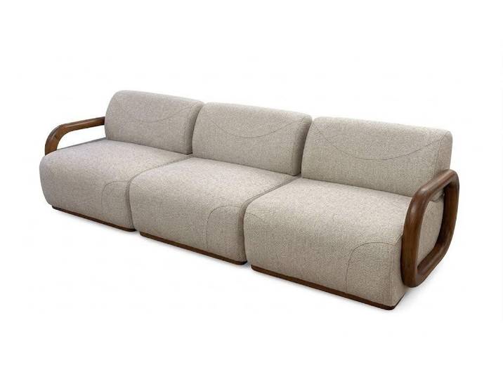 Xlmoebel Sofa 4-Sitzer Sofa Moderner Design Wohnzimmer Beige Abgerundete Formen Holz, 1 Teile, Abgerundete Formen