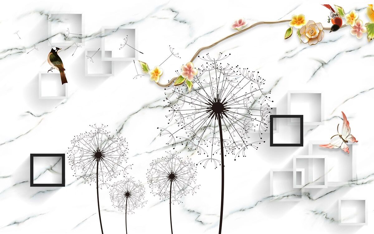 Fototapete PAPERMOON "Muster mit Pusteblume", bunt, B:3m L:2,23m, Vlies, Tapeten, Fototapete