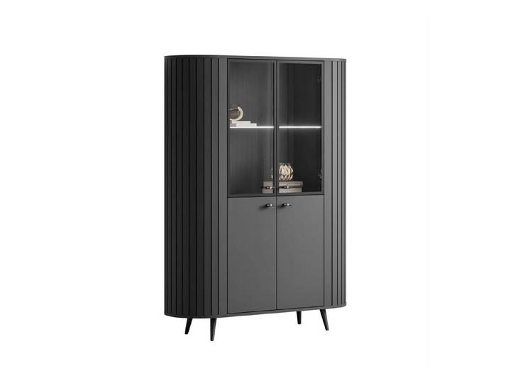 yourhouse24 Glasvitrine LINNEA 112cm 4D LED & Glas Runde Ecken Kaschmir/Schwarz