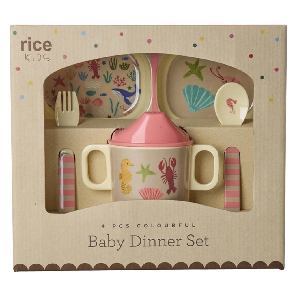 Rice - Melamine Baby Dinner Set - Coral Ocean Print - 4 pcs (BABOX-4ZOCEI)