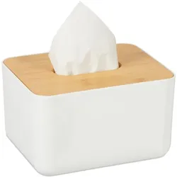Relaxdays 2 x Tücherbox mit Deckel Weiß,Hellbraun
