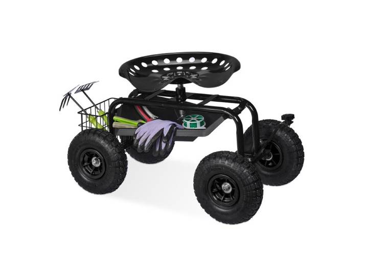 Relaxdays Fahrbarer Gartensitz mit Stauraum