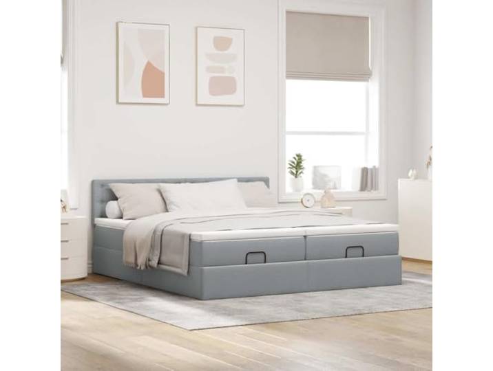 KTHLBRH Boxspringbett 180 x 200 cm mit Matratzen Hydraulischer Aufzug, 2 Federkernmatratzen, inklusive Matratzenbezug, hellgrauer Stoff