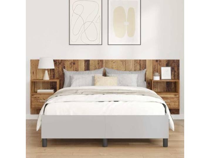 RJPLMFV Kopfteil mit Schränken, 3-teilig, Holz Schwebendes Wanddesign, geräumige Aufbewahrung, Griffe aus Metall, einfache Reinigung