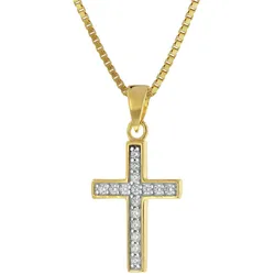 trendor 15907 Kreuz-Anhänger für Mädchen Gold 585 + vergoldete Silberkette, 42 cm