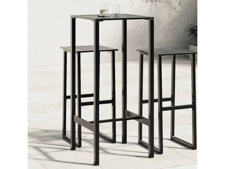 HFUDPOF Bartisch Schwarz 50x50x110 cm aus Pulverbeschichtetem Stahl Pulverbeschichteter Stahl, Lattenrost-Tischplatte, für Küche und Esszimmer, Innen- und Außenbereich
