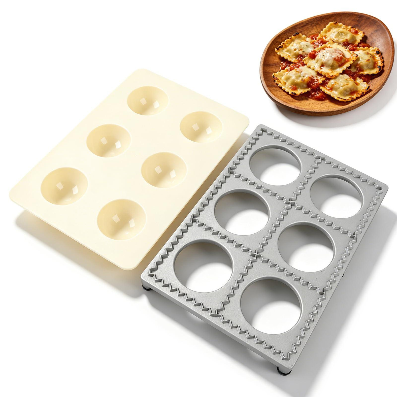 Dripio Ravioli-vorm met 6 vakken, rond, aluminiumlegering en ABS-kunststof