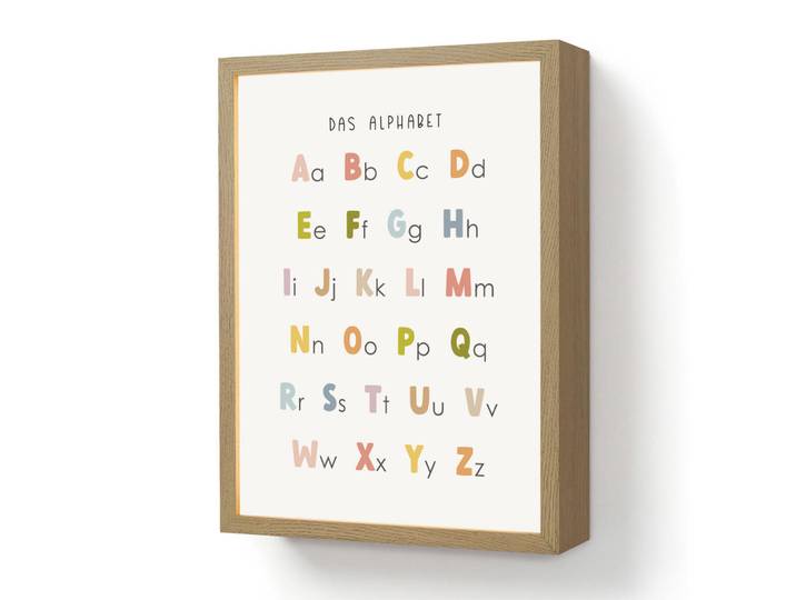 OnlyWow Nachttischlampe MIT Akku Pädagogisch - Alphabet lernen - Farbenfroh - Weiß - Buchstaben 30x40 cm, Rechteckig, LED integrated, 30x40x8 cm, Lampen & Leuchten, Innenbeleuchtung, Nachtlichter