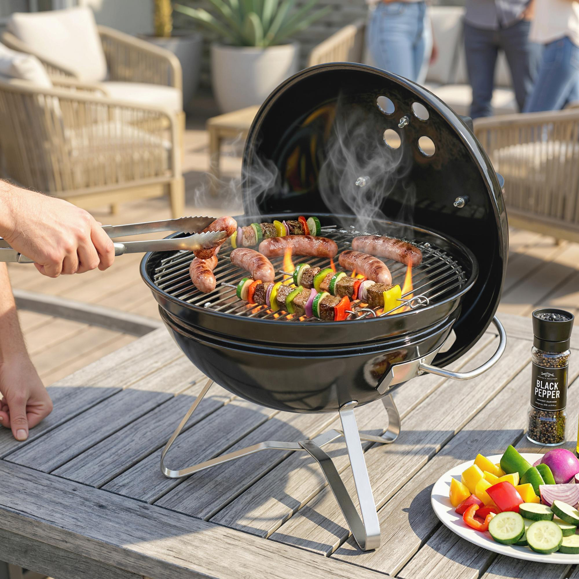 Outsunny Barbecue a Carbonella, Barbecue a Sfera Portatile con Maniglia sul Coperchio e Prese d'Aria Regolabili, 41x41x44 cm, Nero   Aosom Italy