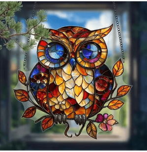Inspire Curations Colorful Owl Hanging Pendant Light Whimsical Indoor & Outdoor Decorative Lamp e