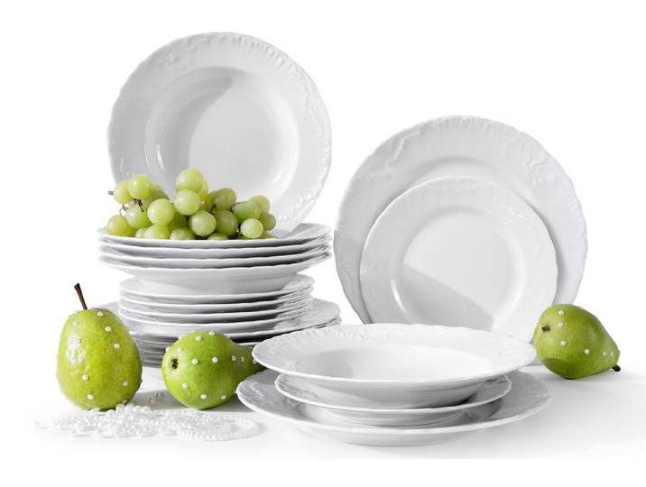 KONSIMO® Tafelservice CMIELOW ROCOCO Geschirrset, Hochwertiges Premium-Porzellan (18-tlg), 6 Personen, Porzellan, mit eleganten Verzierungen, spülmaschinengeeignet, mikrowellengeeignet