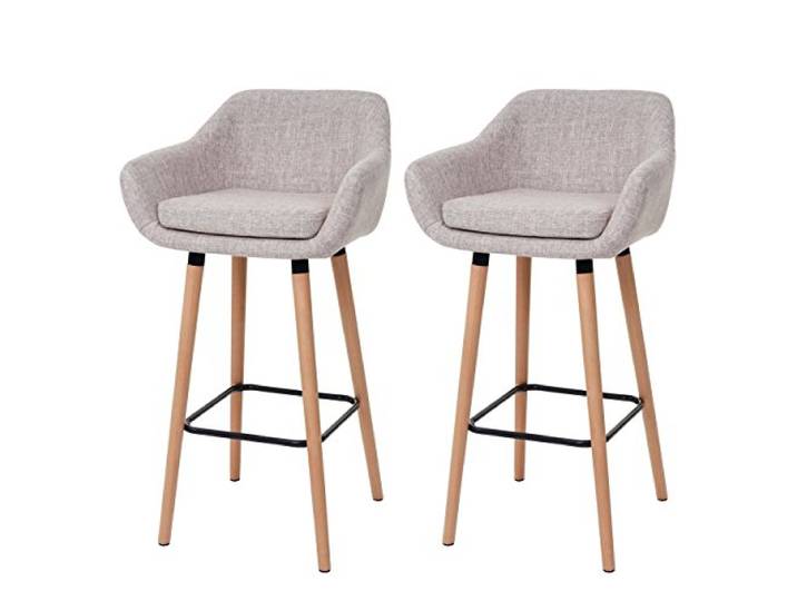 2x tabouret de bar Malmö T381\, chaise bar/comptoir - tissu\, crème gris