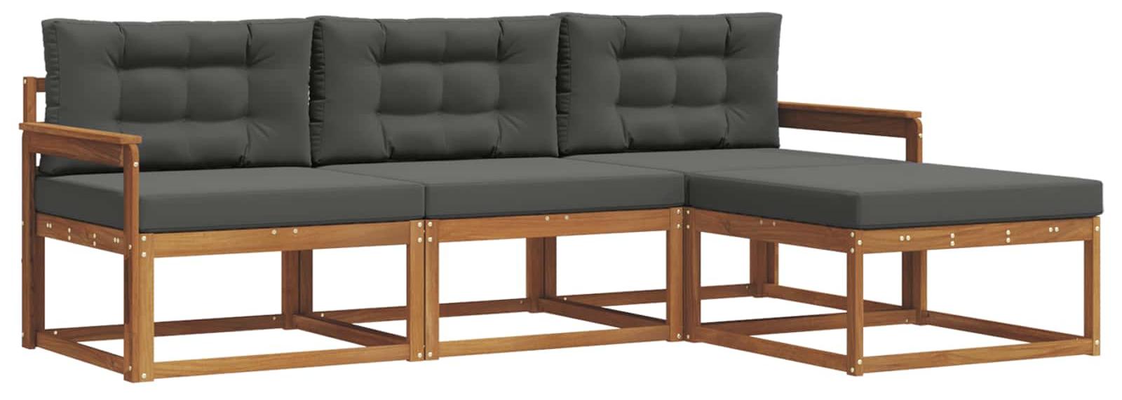 Outdoor-Sofagarnitur mit Kissen 4 pcs Natur und Anthrazit