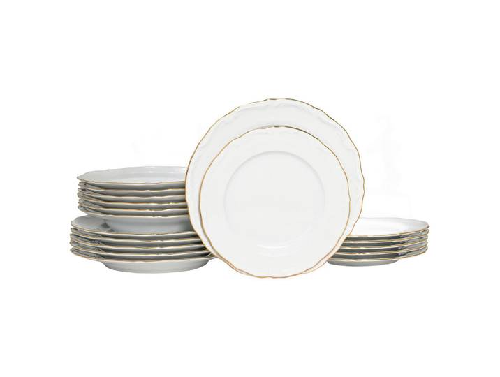 Creatable Tafelservice Maria Theresia Gold, Weiß, Gold, Keramik, 18-teilig, handbemalt, lebensmittelecht, stapelbar, Essen & Trinken, Geschirr, Geschirr-Sets, Tafelservice
