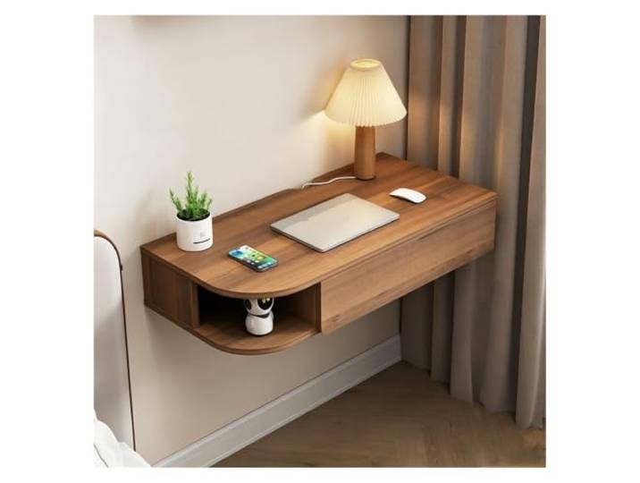 PQPQLI Schwebender Nachttisch, 60cm Hoher Schwebender Schminktisch Nachtschrank Wandmontage Mit Offenen Regalen, PlatzsparendeNachtkommode Aus Holz(Walnut (left),80cm)