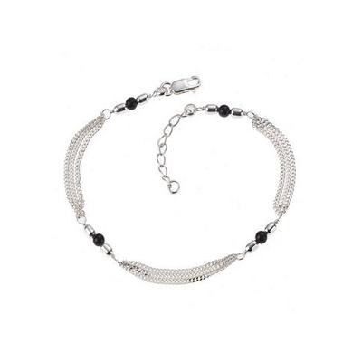 Fußkette FIRETTI "Schmuck Geschenk Silber 925 Körperschmuck Panzerkette Kristalle", silber (silberfarben, schwarz, schwarz), Fußketten, Damen, Silber 925 (Sterlingsilber), mit Kristallstein