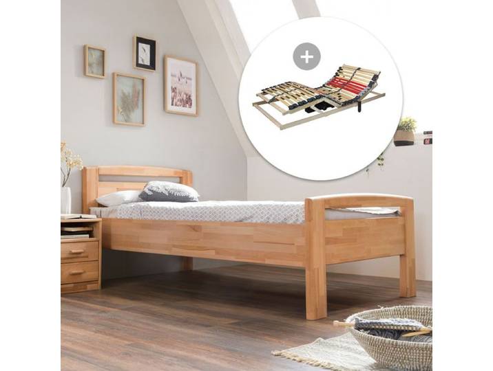 HOMELIV. Seniorenbett Luise Komfort Kernbuche Massivholz 90x200cm Mit Kopfteil