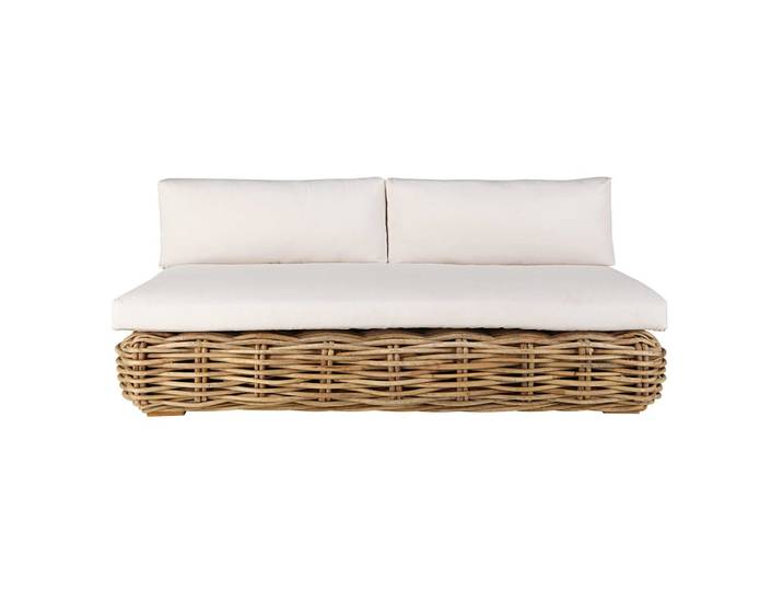 Modulare Gartenbank 3-Sitzer aus Rattan mit ecrufarbenem Kissen