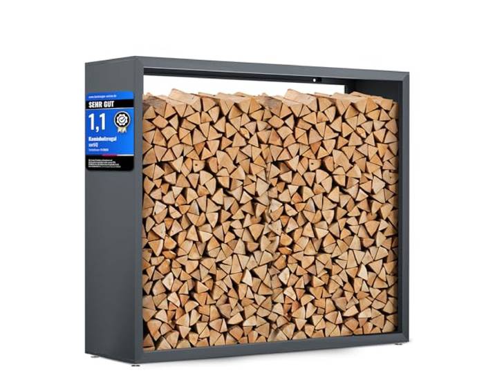 sortiQ Kaminholzregal Metall [RAL 7016] Kaminholz-Regal für außen & innen - wetterfeste, moderne Brennholz-Stapelhilfe für stabile Holzaufbewahrung Holzlager mit Stellfüßen (170 x 145cm)