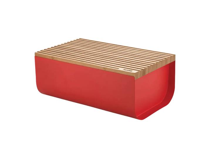 Brotkasten Mattina, Alessi, rot/bambusfarbig, HolzHolz/Metall