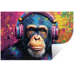 WANDTATTOO Graffiti - Schimpanse - Straßenkunst - Kopfhörer - Affe Deko Wohnzimmer 60x40 cm