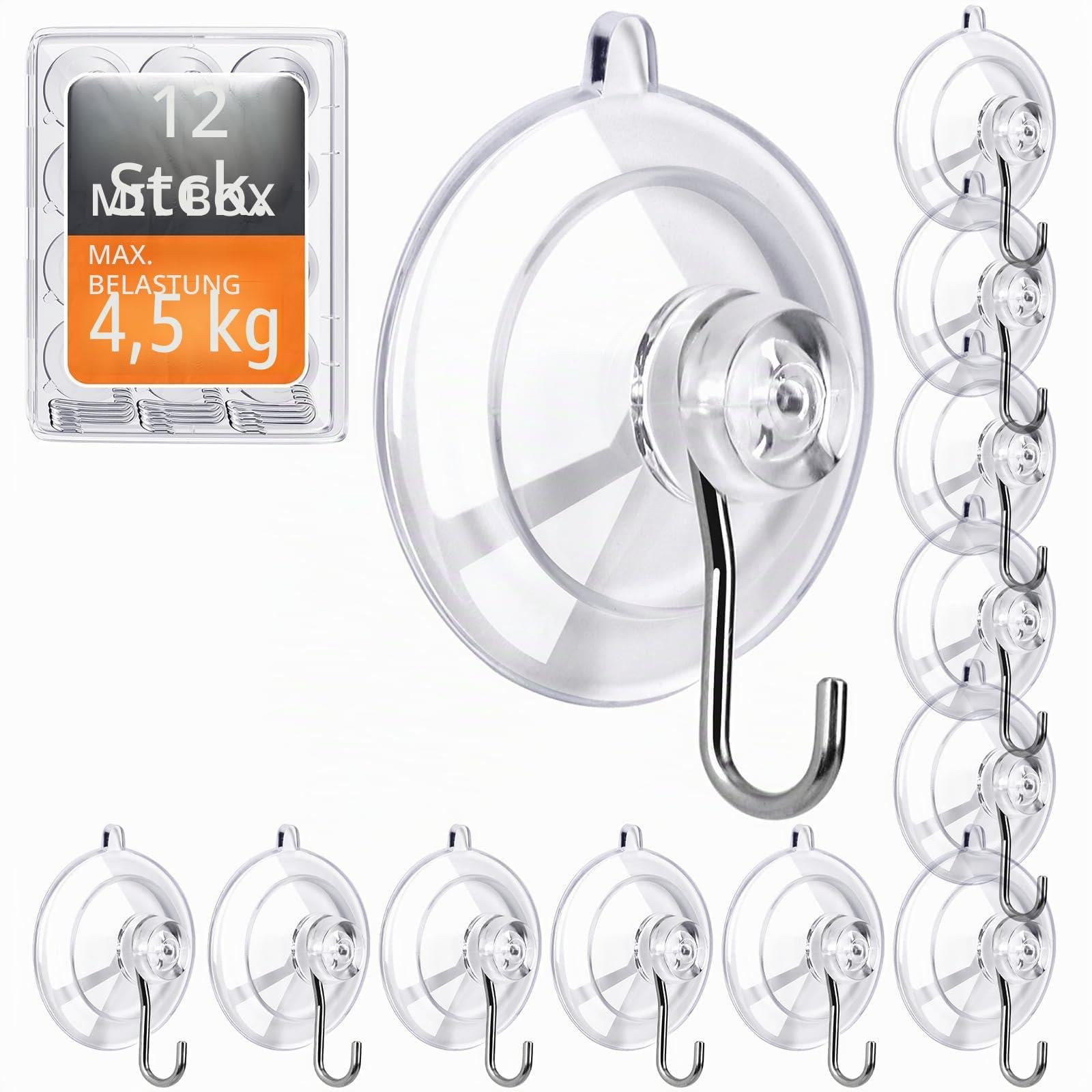 Solidchoice Set van 12 transparante zuignap haken voor badkamer en keuken