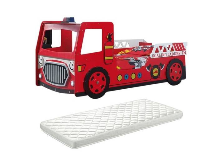 FIREMAN - Lit Camion de Pompier 90x200cm avec Leds + Matelas