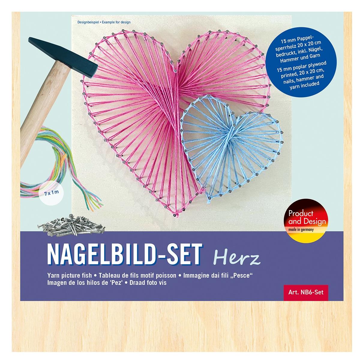 Pebaro Nagelbild-Set, Fadenbild, Fadenspannbild, String Art Bastelset mit Motiv Herz (34.NB6SET)