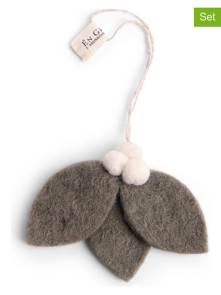 Gry & Sif 2er-Set: Dekohänger ''Leaves'' in Grau/ Weiß - (L)6 x (B)7 cm - onesize