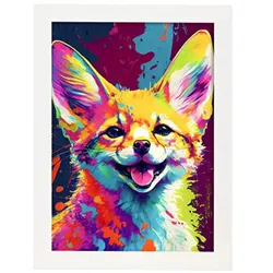 POSTER Fennek Fuchs Im Vollfarb Portrait Stil. A4 Weißer Rahmen