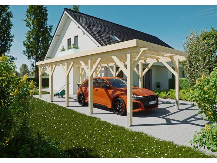 Einzelcarport KONIFERA Saturn III , beige (unbehandelt), B/H/T: 222cm x, Carports, Einzelcarport, Bausatz, Leimholz naturbelassen, PET-Flachdach lichtdurchlässig