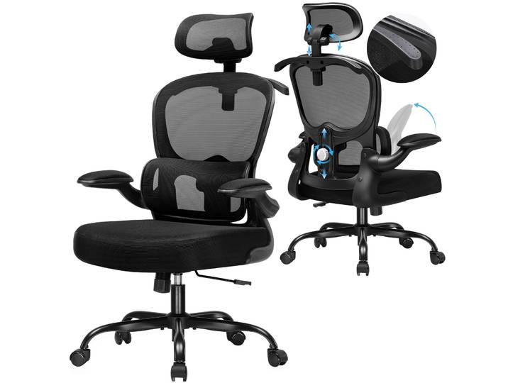 COMHOMA Chaise de bureau Chaise de bureau ergonomique avec appui-tête 3D et support lombaire, conception de patère intégrée