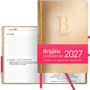 Brigitte Taschenkalender 166201, Goldkalender, Jahr 2027, 1 Woche auf 4 Seiten, Hardcover, A6