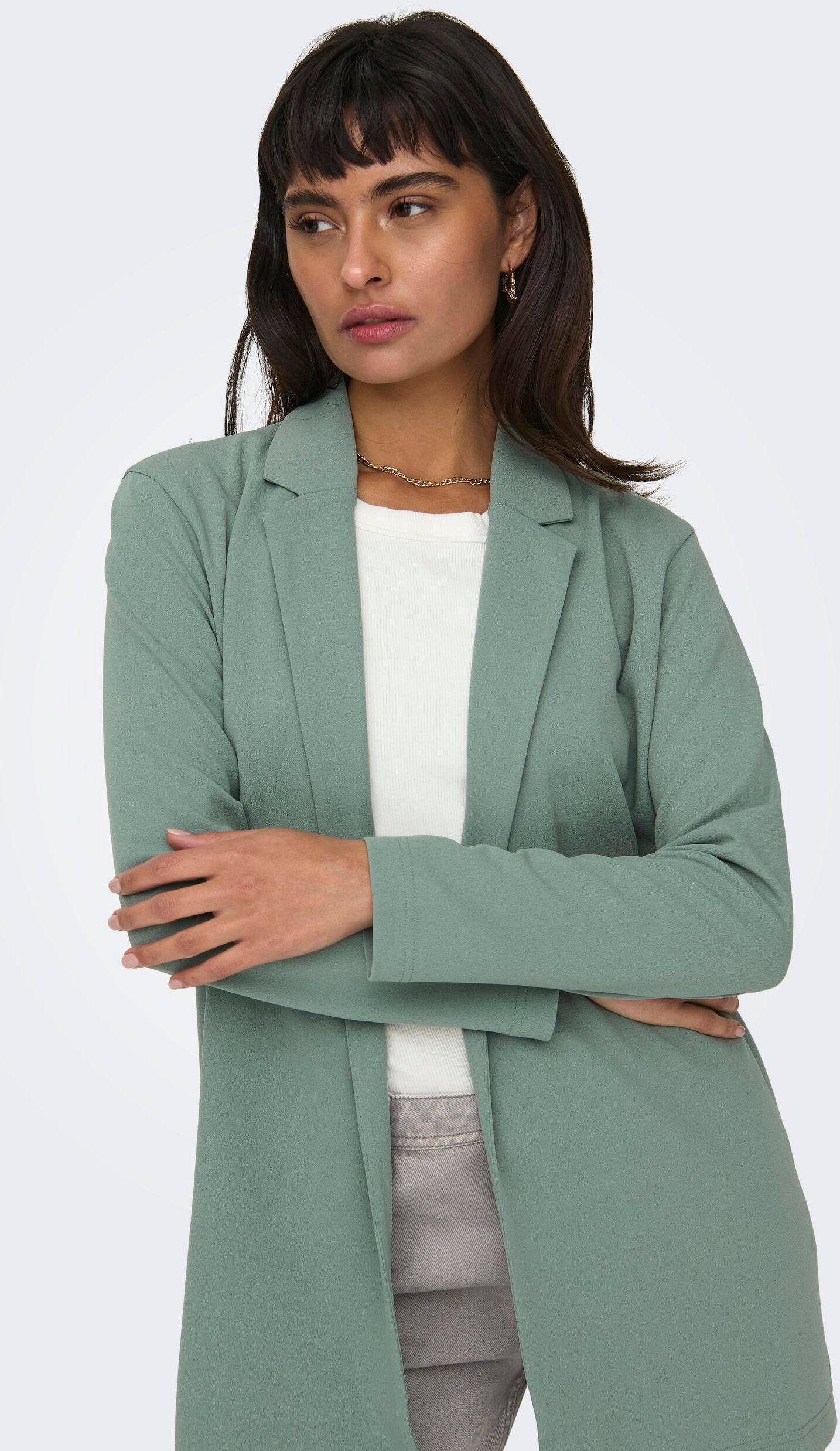 Jerseyblazer JDY "JDYGEGGO L/S BLAZER JRS NOOS", Damen, Gr. XS, grün (chinois grün), Jersey, Obermaterial: 95% Polyester, 5% Elasthan, unifarben, loose fit hüftbedeckend, V-Ausschnitt, Blazer Jerseyblazer chinois grün XS