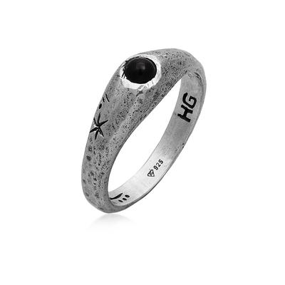 Silberring HAZE & GLORY "Ring Siegelring Cast Away - Onyx 925 Silber" Gr. 60, silber, Fingerringe, Herren, 60, Silber 925 (Sterlingsilber), Silberring