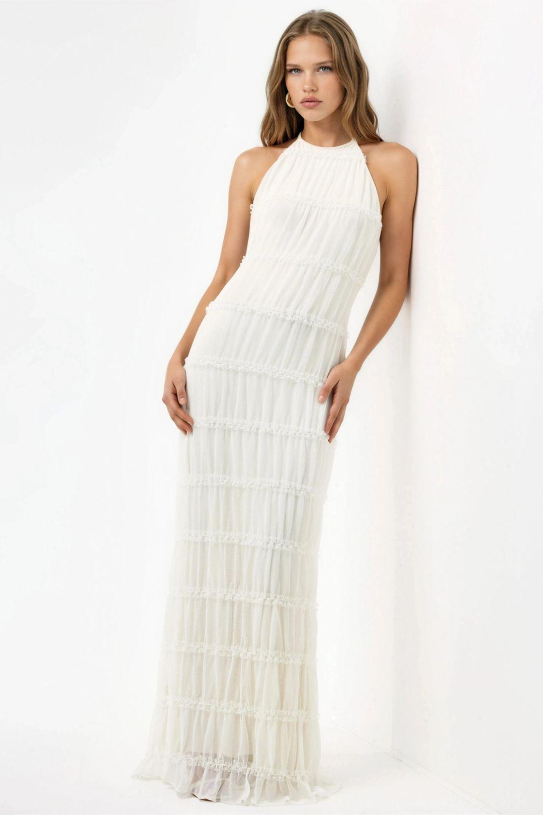 Halter-Neck Strukturiertes Maxikleid