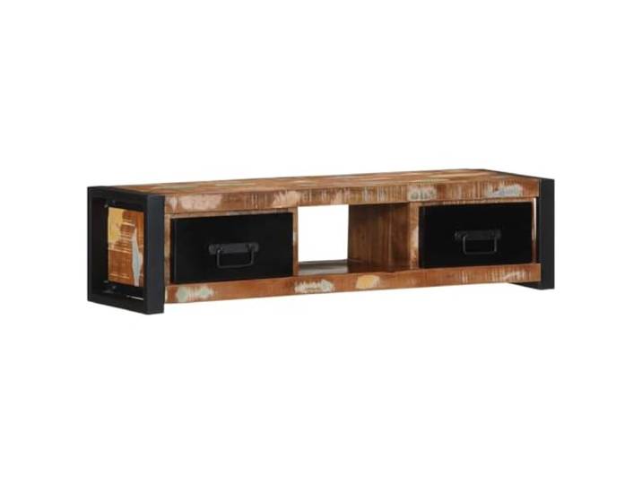 KUPTYERFG TV-Schrank Massivholz Altholz Lowboard 100x30x25 cm Braun Kompaktes Lowboard aus wiederverwendetem Altholz und Eisen für Wohnzimmer und Schlafzimmer mit 2 Schubladen.
