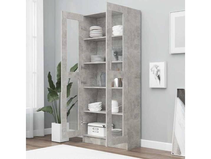 Bibliothèque de Rangement en Aggloméré Verre 82 5x30 5x185 5 cm gris béton Armoire De Rangement Salon Bibliothèque Rangement