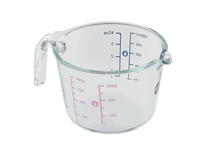 Emsa Prep&Bake Messbecher aus Glas, 1 Liter, 2 Skalen für feste und flüssige Zutaten, einfaches Ausgießen, Mikrowellentauglich, K3236134