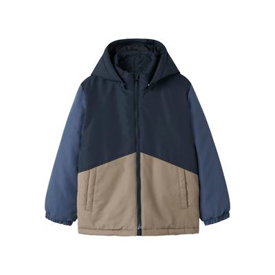 Outdoorjacke NAME IT "NKMMAX JACKET PA BLOCK", Kinder, Gr. 158, blau (schwarz sapphire aop:1 block), Web, Obermaterial: 100% Polyester, normal, Jacken Outdoorjacke, Kunstfaser, wasserabweisend