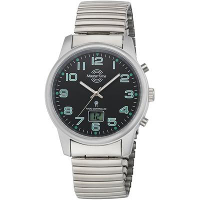 Funkuhr MASTER TIME "Basic", grau (stahlgrau, schwarz), Armbanduhren, Herren, stahlgrau, Funkuhr, Armbanduhr, Quarzuhr, Herren, Datum, Leuchtzeiger, Flexband, Zugband