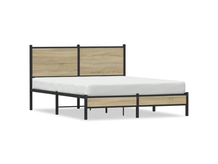 KKgypkn Metallbett ohne Matratze Sonoma-Eiche 140x200 cm, stabiles Stahlbett Schlafzimmer mit Lattenrost und Mittelfüßen, zusätzlicher Stauraum unter dem Bett, Kopfteil