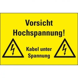 Aufkleber I Warn-Kombischild Vorsicht! Hochspannung Kabel unter, RoHS konform, Folie, 300x200mm