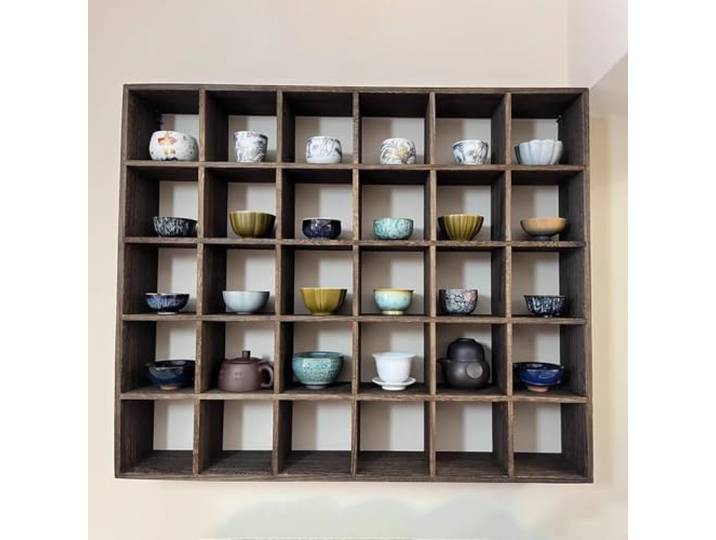 Blazea Tassenregal Tassenregal aus Holz Wandmontage, Teetassen-/Schnapsglas-/Kaffeetassen-Ständer, Mehrfach-Tassenregal Schweberegal für Küche und Wohnzimmer(5x8 40 Slots)