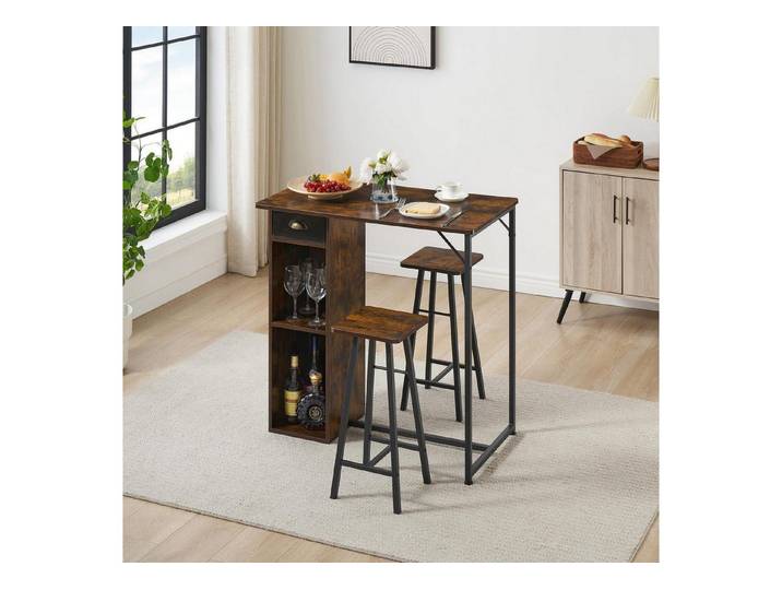 LuxusKollektion Bartisch Bartisch 3er Set mit Barhockern Braun