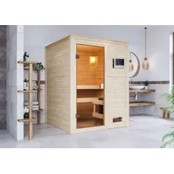 Karibu Sauna "Worpswede" SET naturbelassen mit Ofen 3,6 kW ext. Strg.