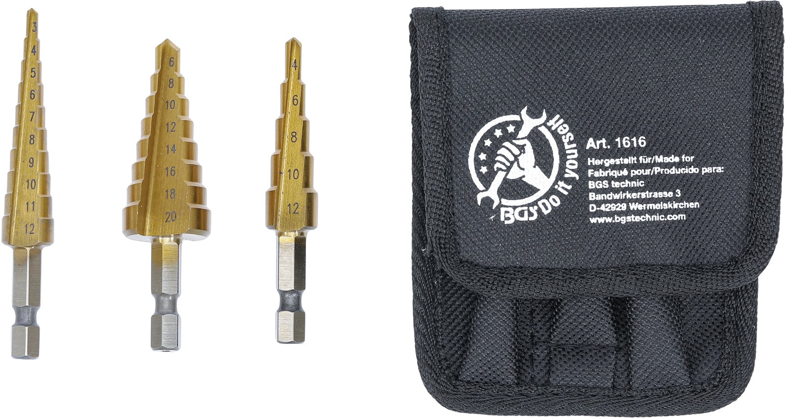 Kraftmann HSS-trappenboor set 3-20 mm, 3-delig