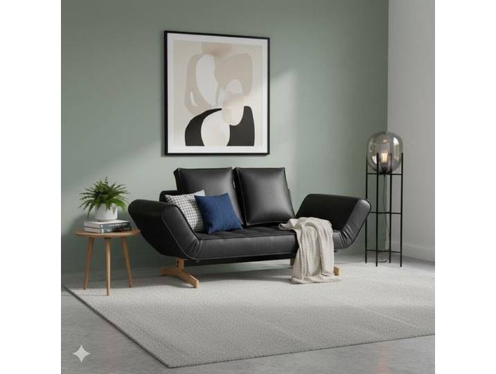 Schlafsofa Nunki Kunstleder 68x210x93cm Schwarz skandinavisch