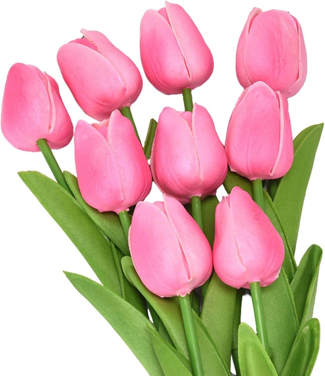 Set van 12 kunstmatige roze tulpen van real touch materiaal voor huisdecoratie