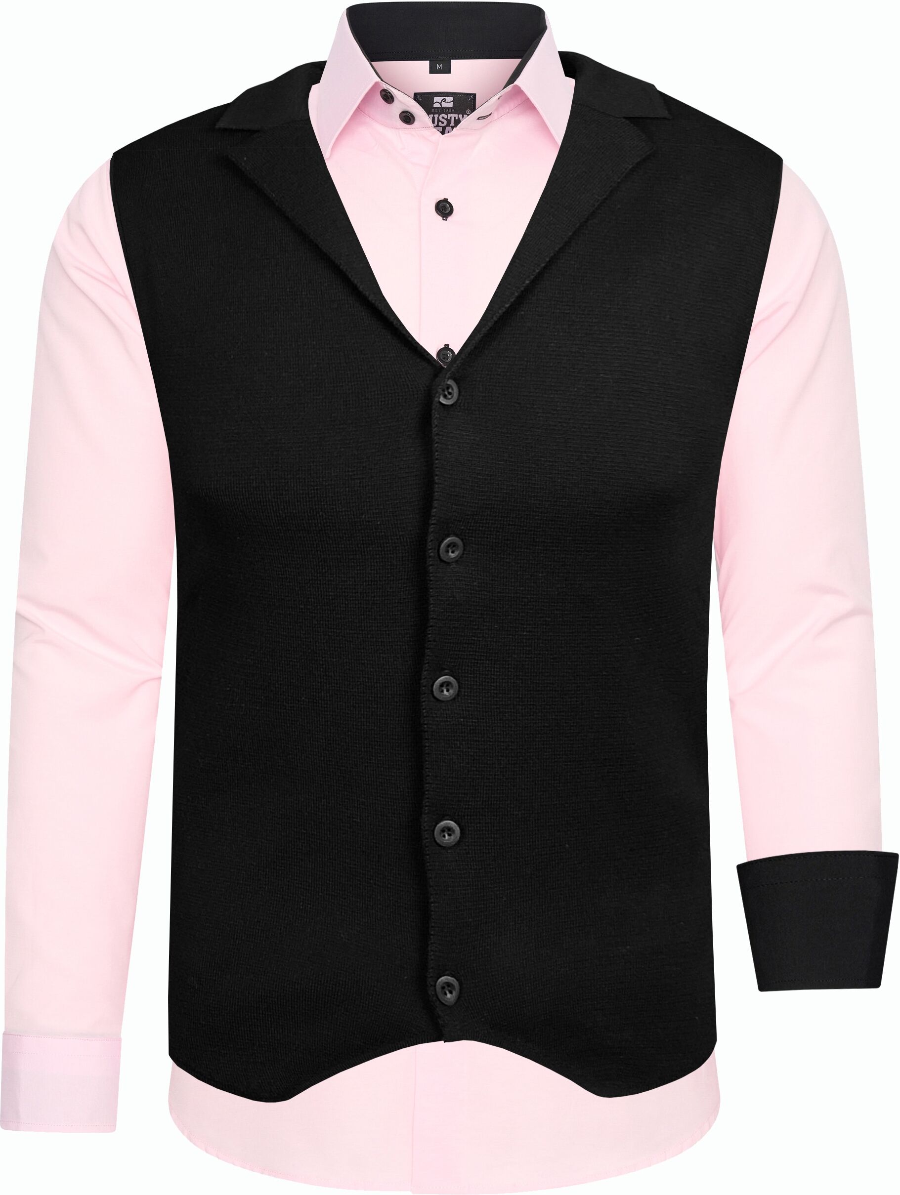 Langarmhemd RUSTY NEAL, Herren, Gr. 5XL, EURO-Größen, rosa, 60% Baumwolle, 37% Polyester, 3% Elasthan, mehrfarbig, Hemden, inklusive Langarmhemd und Weste